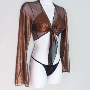 Shrug, custom design black mesh with copper, sheer bikini cover